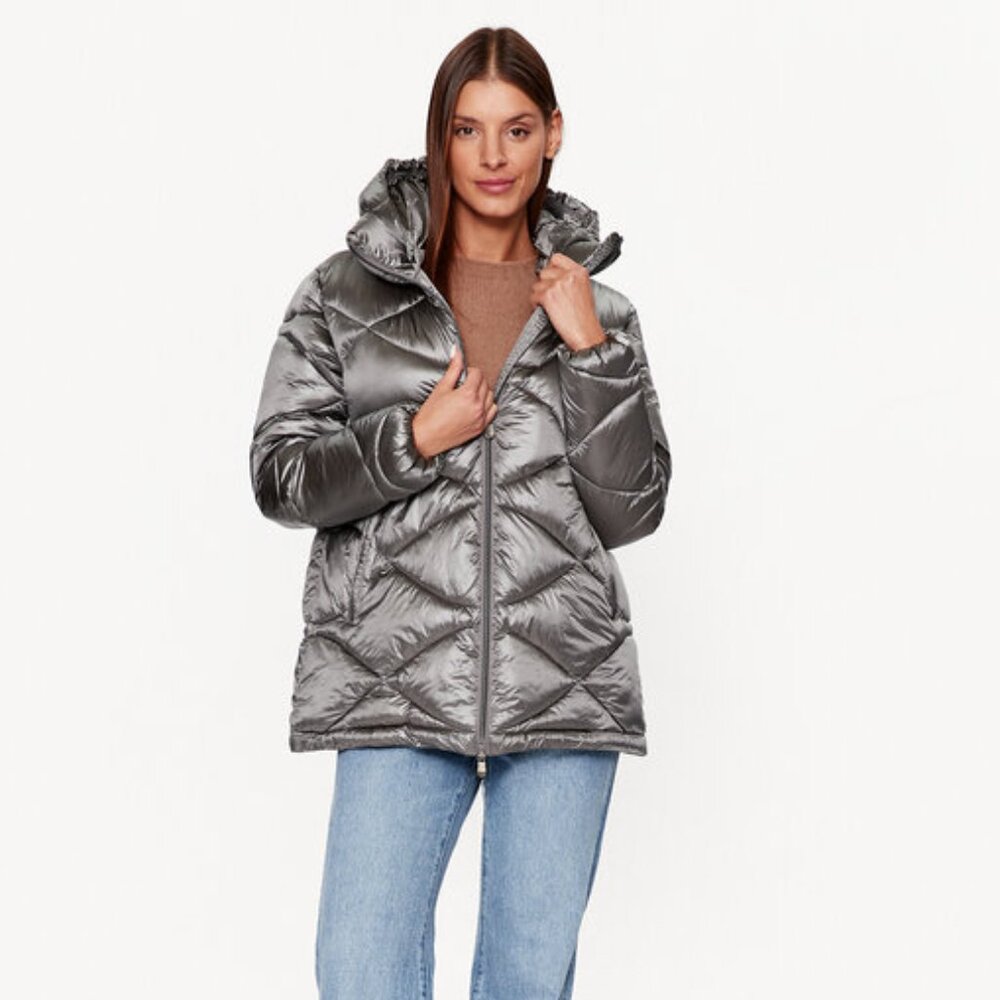 SAVE THE DUCK Silver Kimia Diamond Quilt Jacket - Size Large NWT